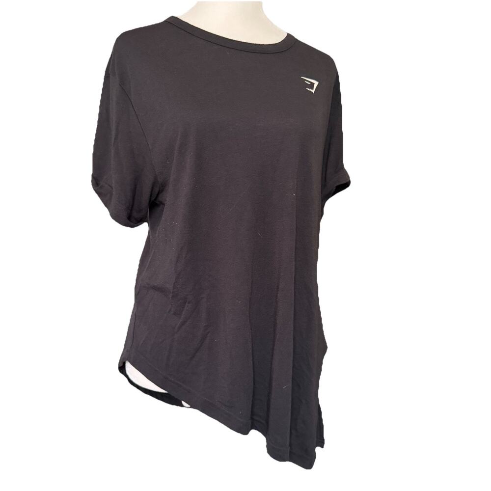 Gymshark Large Essential Tee Asymmetrical Split Side Knot Tie Black T-Shirt Top - Picture 8 of 8